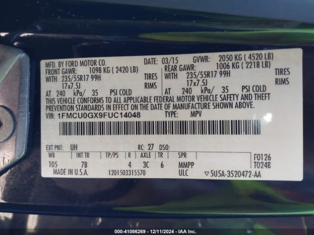 1FMCU0GX9FUC14048 Ford ESCAPE SE