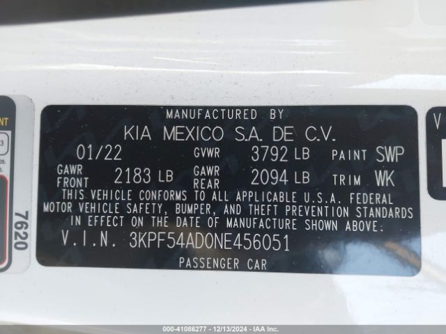 3KPF54AD0NE456051 KIA Forte Gt-line