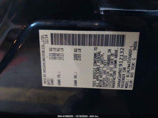 1N4AA5AP9EC912132 Nissan Maxima 3.5 Sv