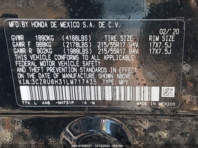 3CZRU6H31LM717435 Honda Hr-v Awd Lx