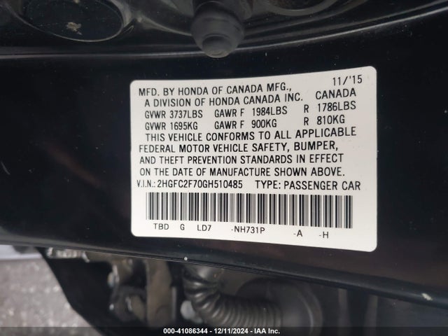 Honda CIVIC EX 2016 2HGFC2F70GH510485 Image 9