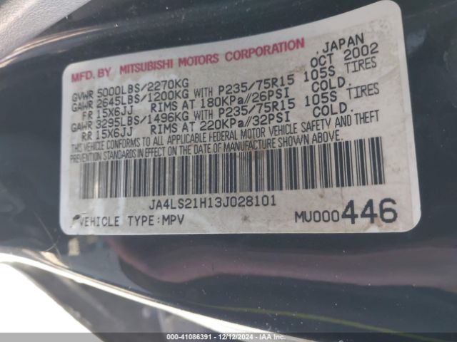 2003 MITSUBISHI MONTERO SPORT JA4LS21H13J028101 Photo 8