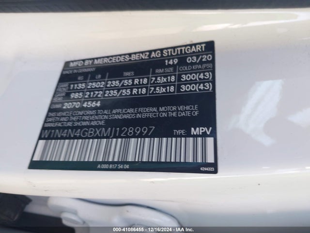 W1N4N4GBXMJ128997 Mercedes-Benz GLA 250