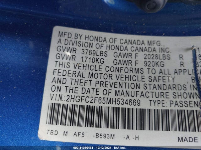 Honda Civic Lx 2021 2HGFC2F65MH534669 Image 9