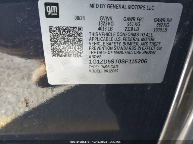 1G1ZD5ST0SF115206 Chevrolet Malibu Fwd 1lt