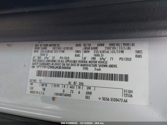 Ford Transit-250 2018 1FTYR1ZM9JKB36654 Image 9