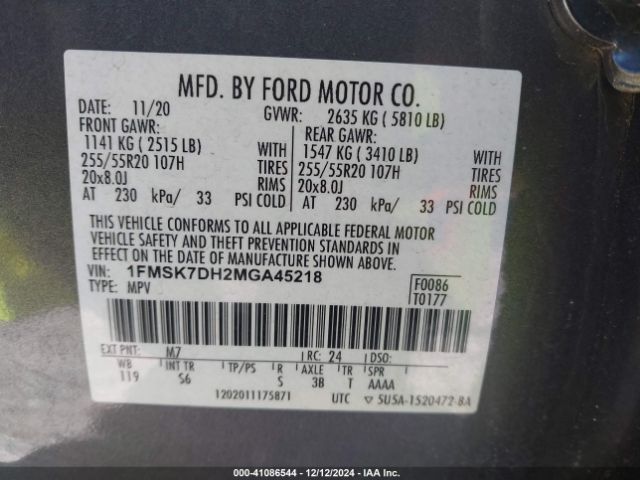 1FMSK7DH2MGA45218 Ford EXPLORER XLT