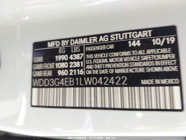 WDD3G4EB1LW042422 Mercedes-Benz A 220