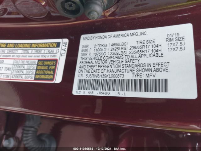 5J6RW6H39KL000873 Honda CR-V LX