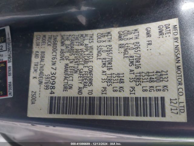 1N6BD0CT6JN730984 Nissan Frontier Sv-i4