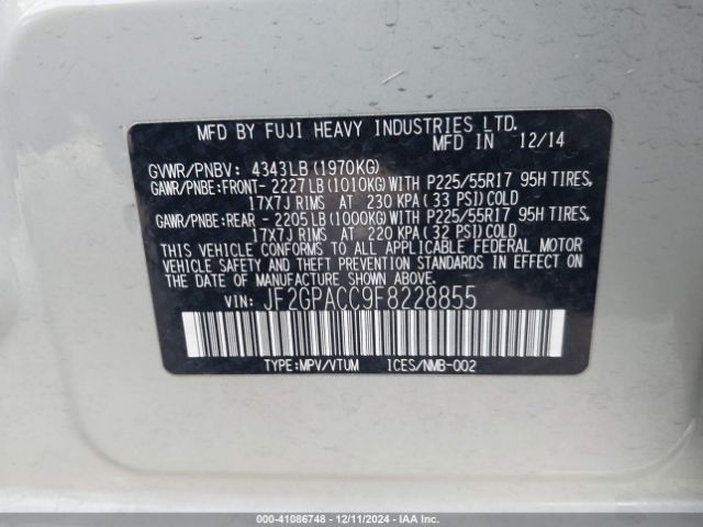 JF2GPACC9F8228855 Subaru Xv Crosstrek 2.0i Premium