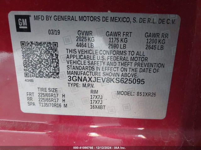 Chevrolet EQUINOX LT 2019 3GNAXJEV8KS625095 Image 9