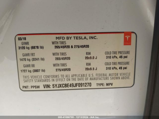 5YJXCBE49JF091270 Tesla Model X 100d/75d/p100d