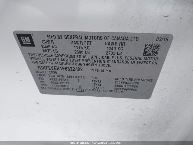 GMC Terrain Sle-1 2015 2GKFLVEK1F6322482 Image 9