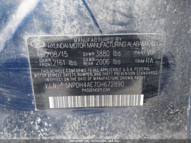 5NPDH4AE7GH672890 Hyundai ELANTRA SE