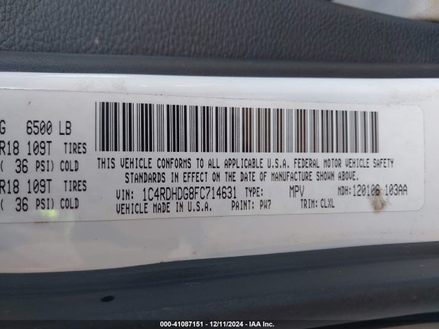 Dodge DURANGO LIMITED 2015 1C4RDHDG8FC714631 Image 9