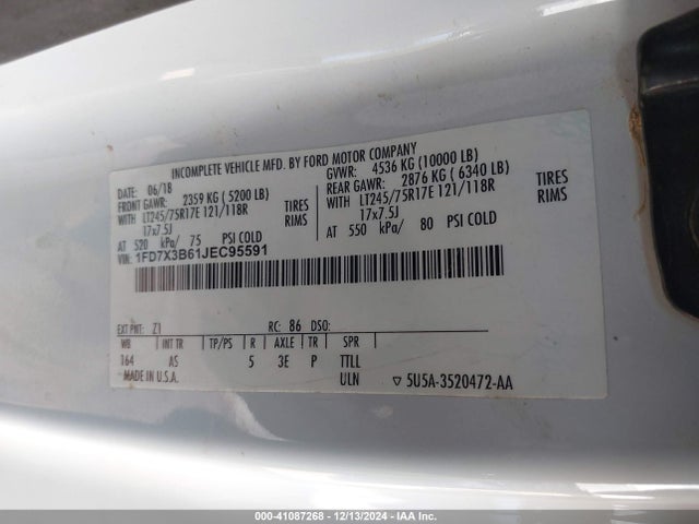 Ford F-350 Xl 2018 1FD7X3B61JEC95591 Image 9