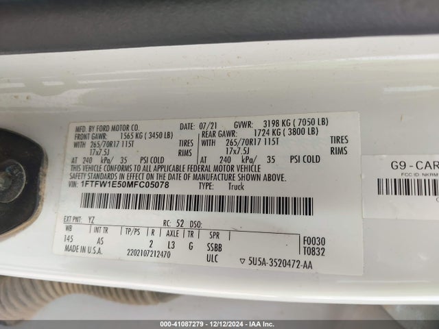 Ford F-150 Xl 2021 1FTFW1E50MFC05078 Image 9