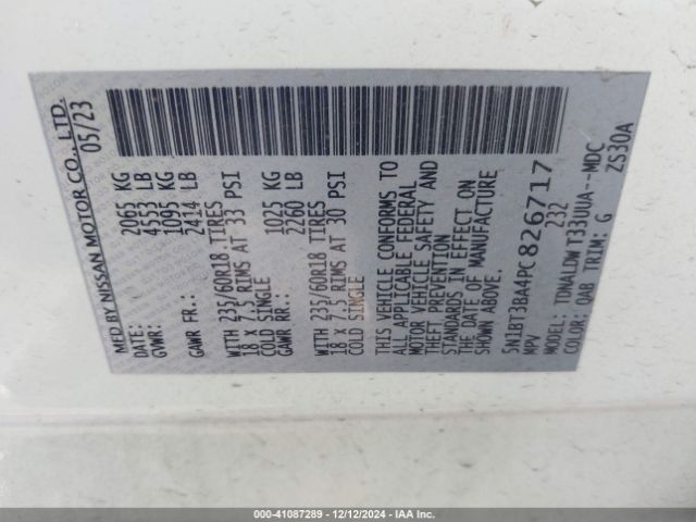 5N1BT3BA4PC826717 Nissan Rogue Sv Fwd
