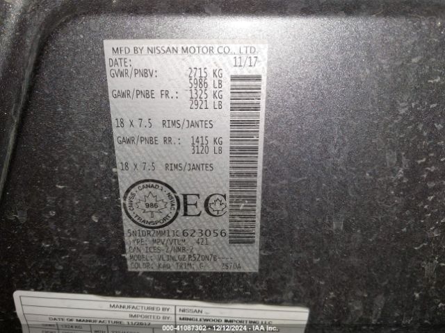 5N1DR2MM1JC623056 Nissan Pathfinder Platinum/s/sl/sv