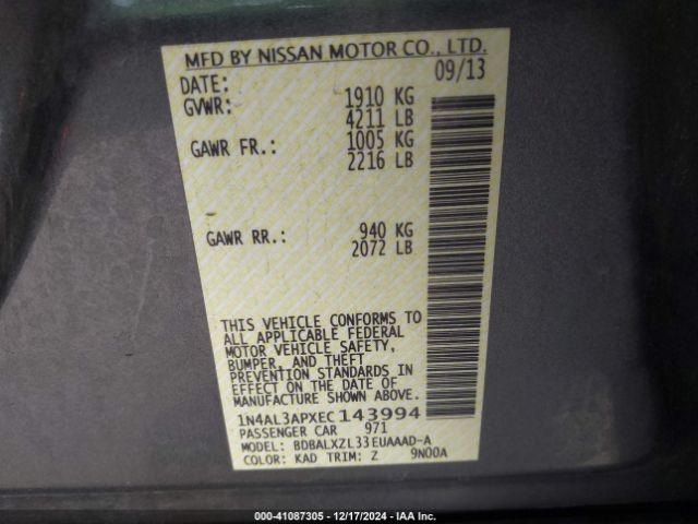 1N4AL3APXEC143994 Nissan Altima 2.5 Sl