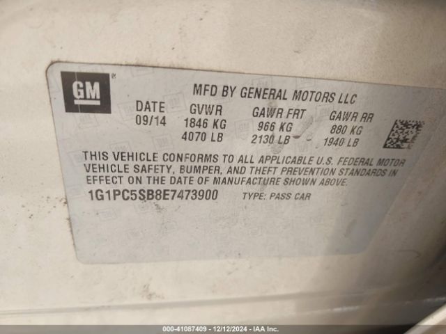 1G1PC5SB8E7473900 Chevrolet Cruze 1lt Auto