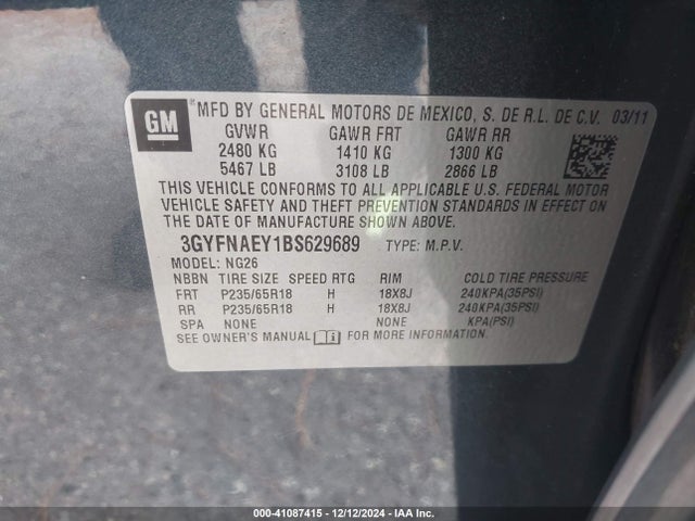 2011 CADILLAC SRX 3GYFNAEY1BS629689 Photo 8