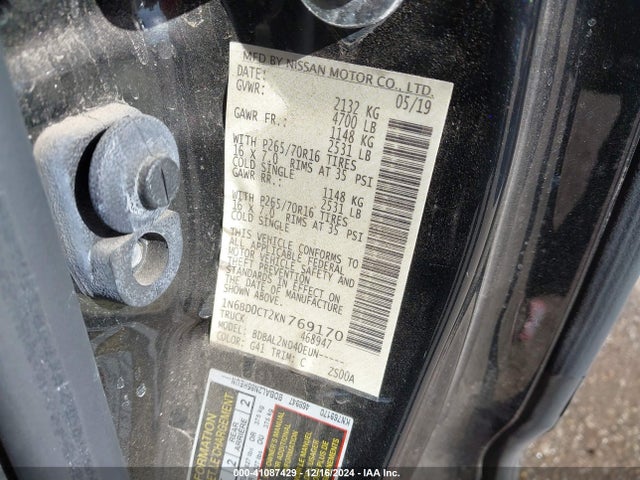 1N6BD0CT2KN769170 Nissan Frontier Sv-i4