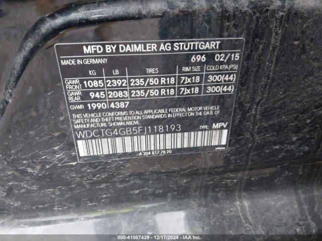 WDCTG4GB5FJ118193 Mercedes-Benz Gla 250 4matic