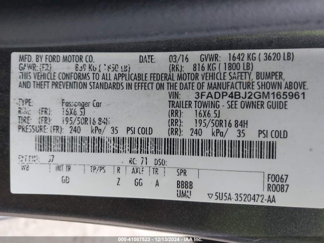 Ford FIESTA SE 2016 3FADP4BJ2GM165961 Image 9