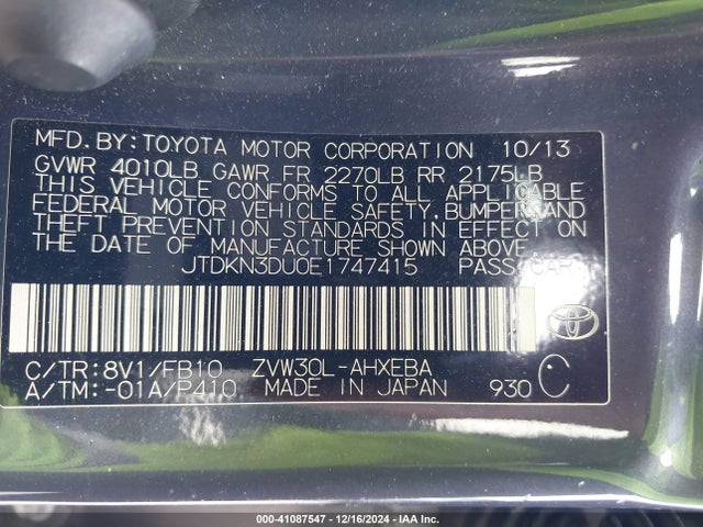 JTDKN3DU0E1747415 Toyota Prius