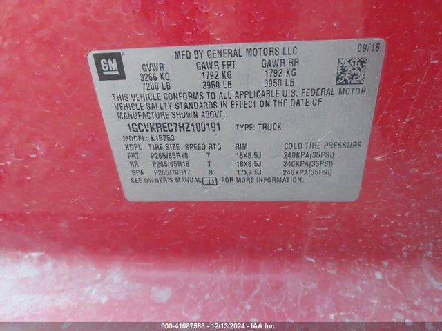 Chevrolet Silverado 1500 2lt 2017 1GCVKREC7HZ100191 Image 9