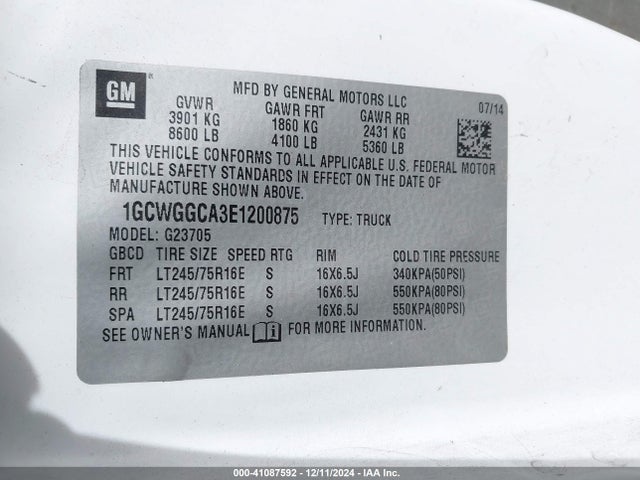 Chevrolet Express 2500 Work Van 2014 1GCWGGCA3E1200875 Image 9