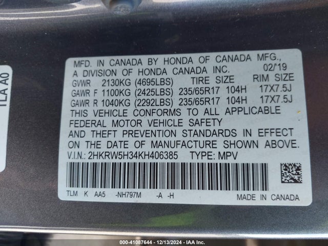 Honda CR-V LX 2019 2HKRW5H34KH406385 Image 9