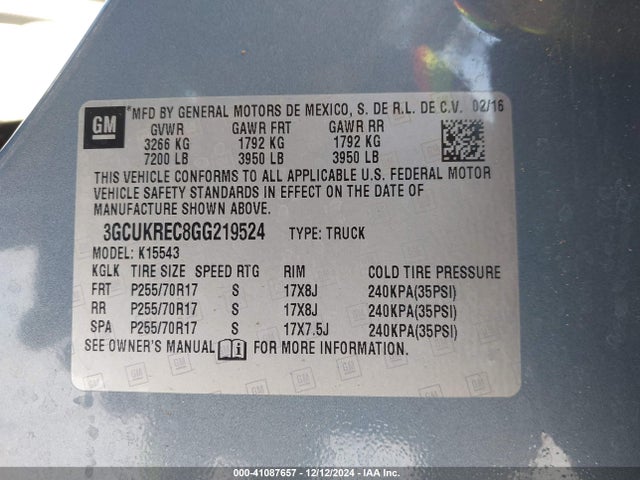 3GCUKREC8GG219524 Chevrolet Silverado 1500 1lt