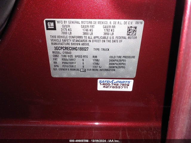 Chevrolet Silverado 1500 1lt 2017 3GCPCREC8HG188027 Image 9