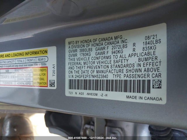 Honda Civic Sport 2022 2HGFE2F57NH523840 Image 9