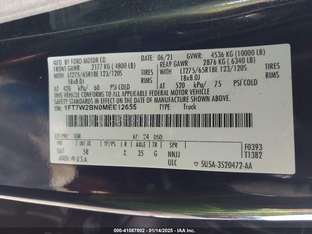 1FT7W2BN0MEE12655 Ford F-250 Lariat