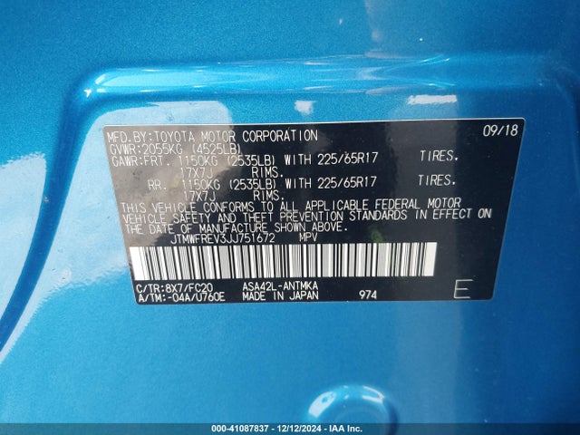 JTMWFREV3JJ751672 Toyota Rav4 Adventure/xle