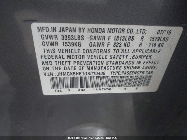 Honda FIT LX 2016 JHMGK5H51GS010409 Image 9