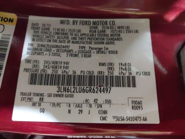 3LN6L2LU6GR624497 Lincoln MKZ HYBRID