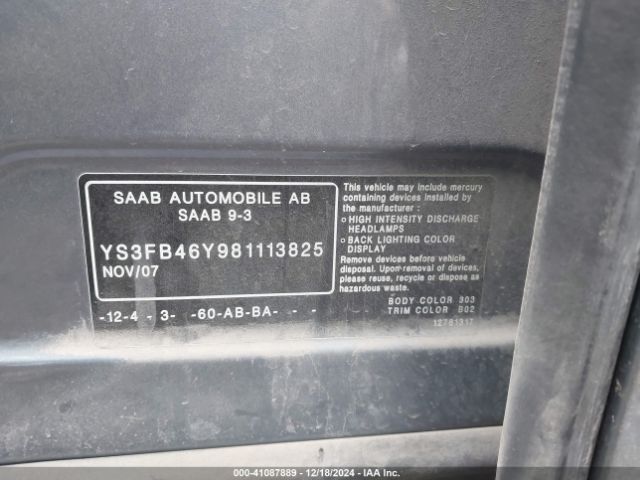 2008 SAAB 9-3 YS3FB46Y981113825 Photo 8