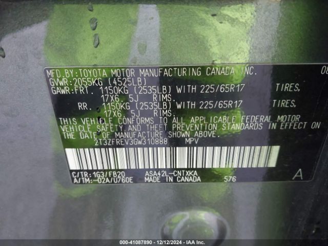 2T3ZFREV3GW310888 Toyota RAV4 LE