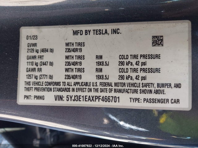 2023 TESLA MODEL 3 5YJ3E1EAXPF466701 Photo 8