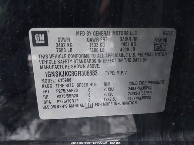 Chevrolet Suburban Ltz 2016 1GNSKJKC8GR306683 Image 9