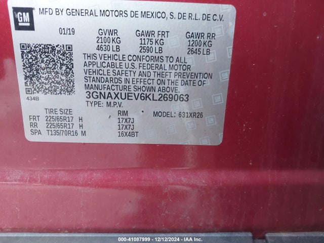 Chevrolet EQUINOX LT 2019 3GNAXUEV6KL269063 Image 9