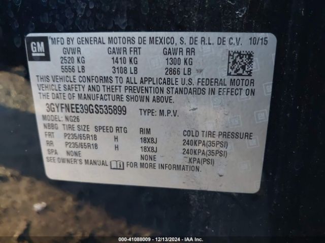 3GYFNEE39GS535899 Cadillac Srx Luxury Collection