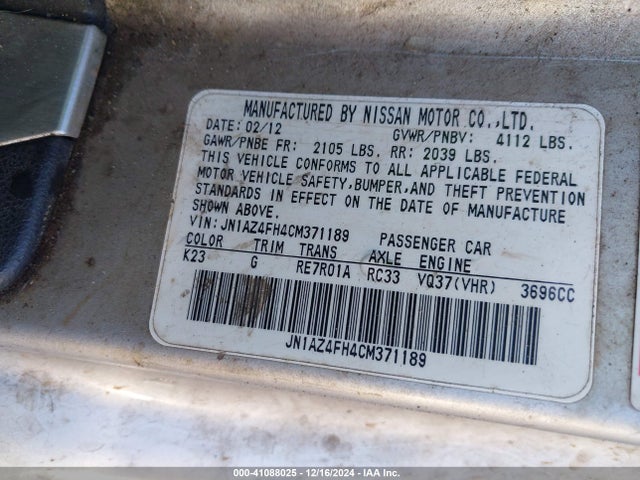 2012 NISSAN 370Z JN1AZ4FH4CM371189 Photo 8