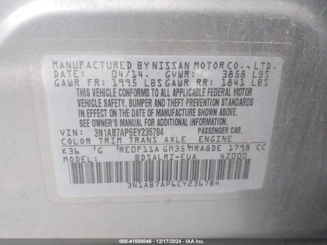 Nissan SENTRA SR 2014 3N1AB7AP6EY236784 Image 9