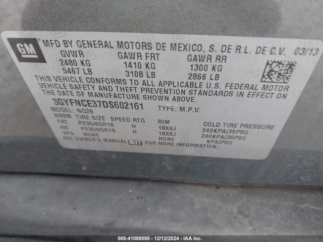 2013 CADILLAC SRX 3GYFNCE37DS602161 Photo 8